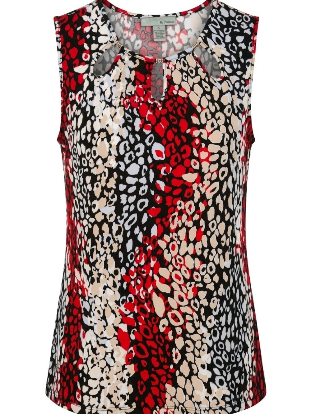 Sleeveless Red Black Cream Animal Print Shell Top